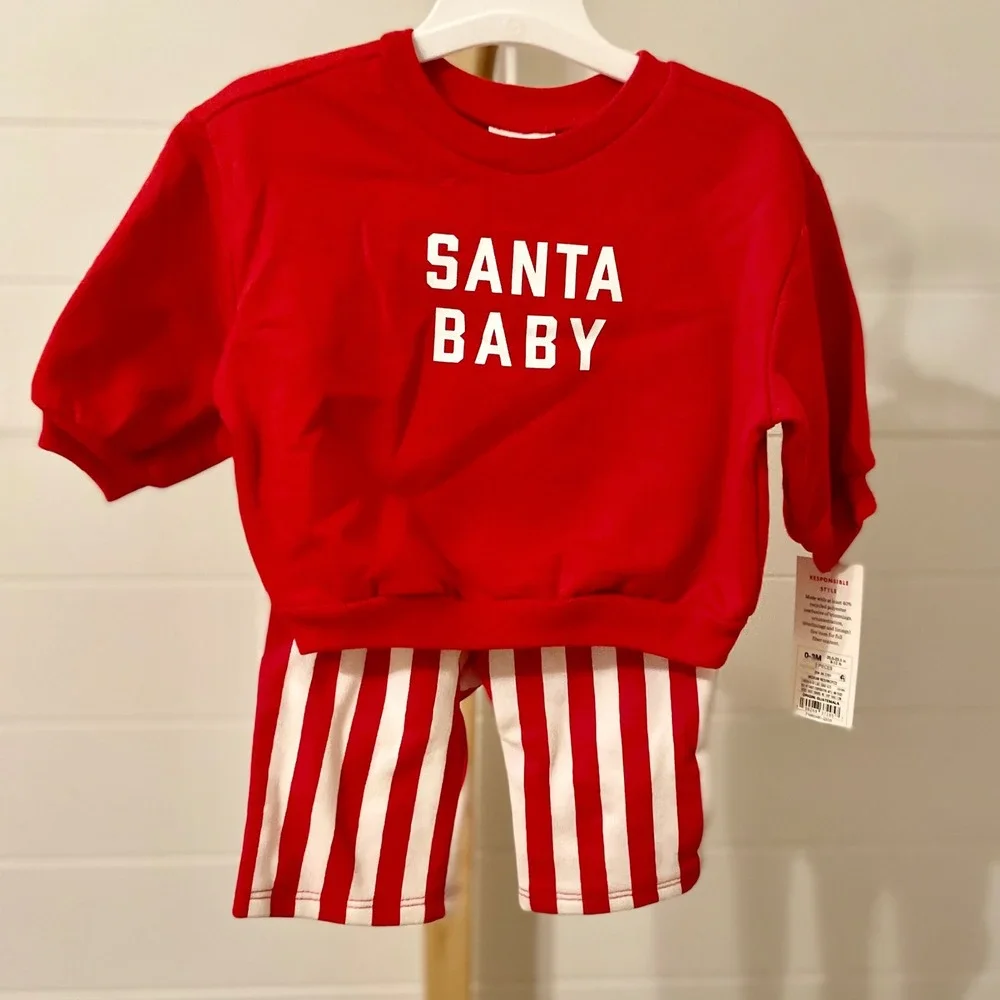 Cat & Jack Baby Red Santa Baby Sweatshirt Pants Set 0 3M Christmas Holidays